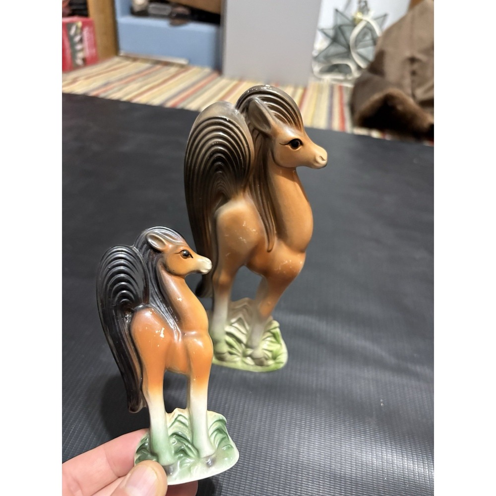 2 Vintage Ceramic Japan Anthropomorphic Brown Pony/ Horse 50s 60s Kitsch MCM